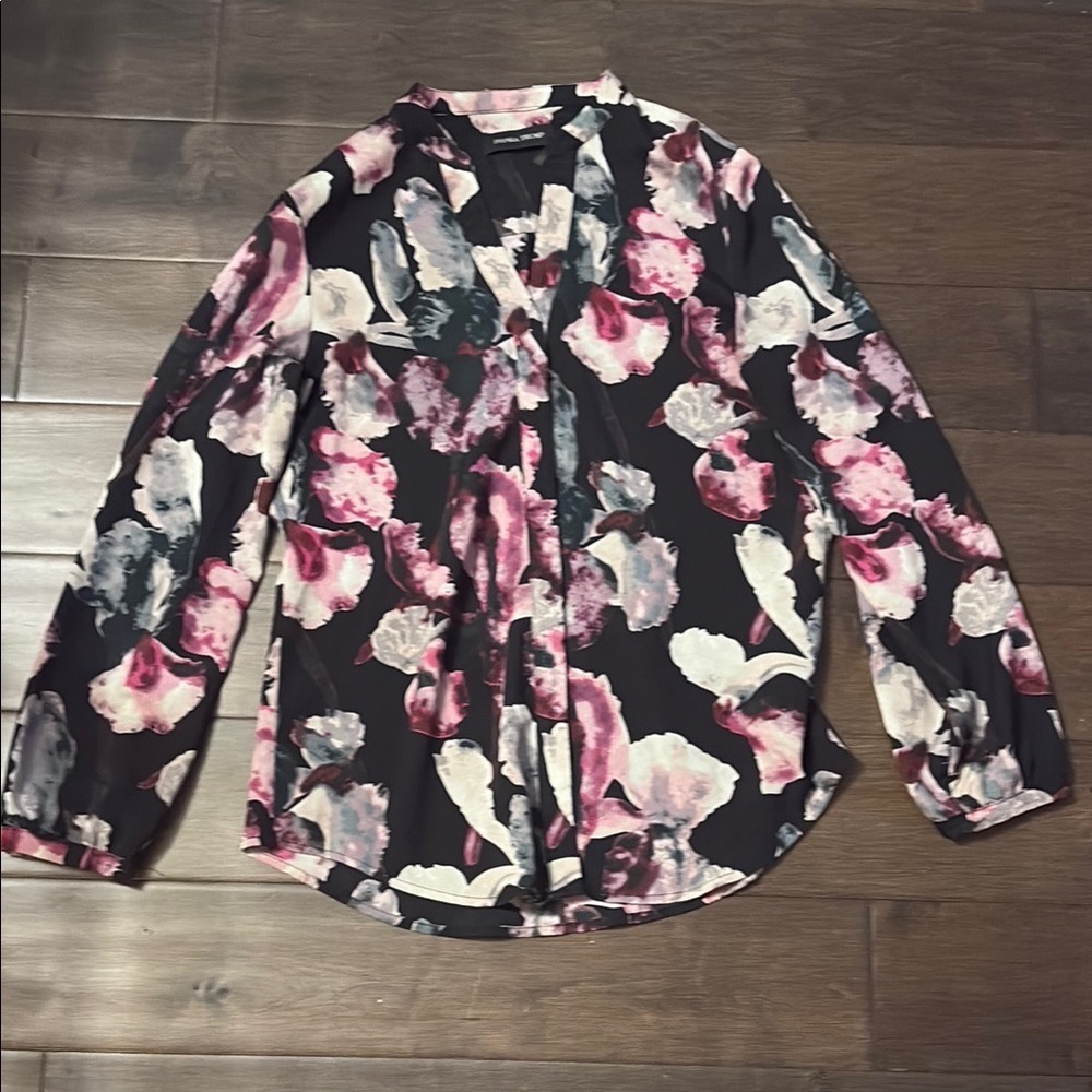 Ivanka Trump Black and Pink Floral Button Down Shirt, size small